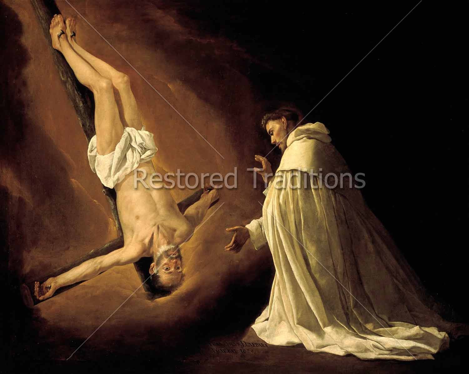 1500x1196 Vision Of St. Peter Nolasco By Francisco Zurbaran High Res Download - Crucifixion Of St Peter Painting