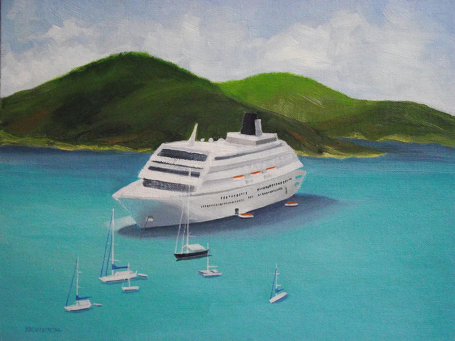 900x675 Cruise Ship Off Charlotte Amalie Painting By Robert Rohrich - Cruise Painting