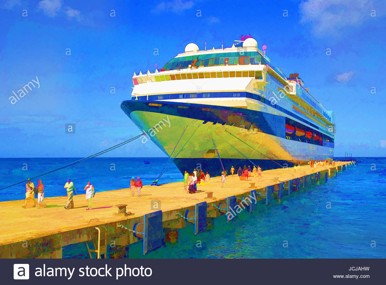 1300x960 Cruise Ship Passengers Disembarking. - Cruise Painting
