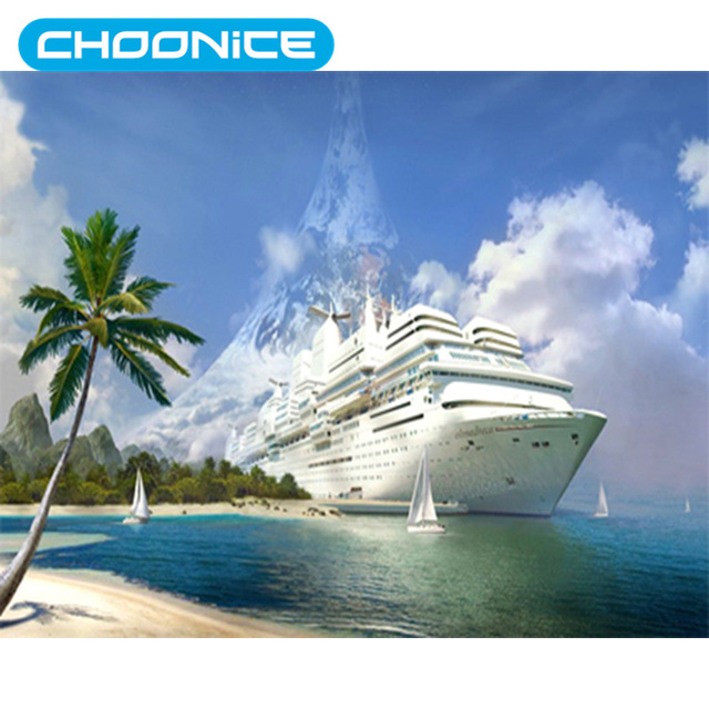 640x640 Diamond Painting Sailboat Beach Cruise Ship Diy 3d Diamond - Cruise Painting