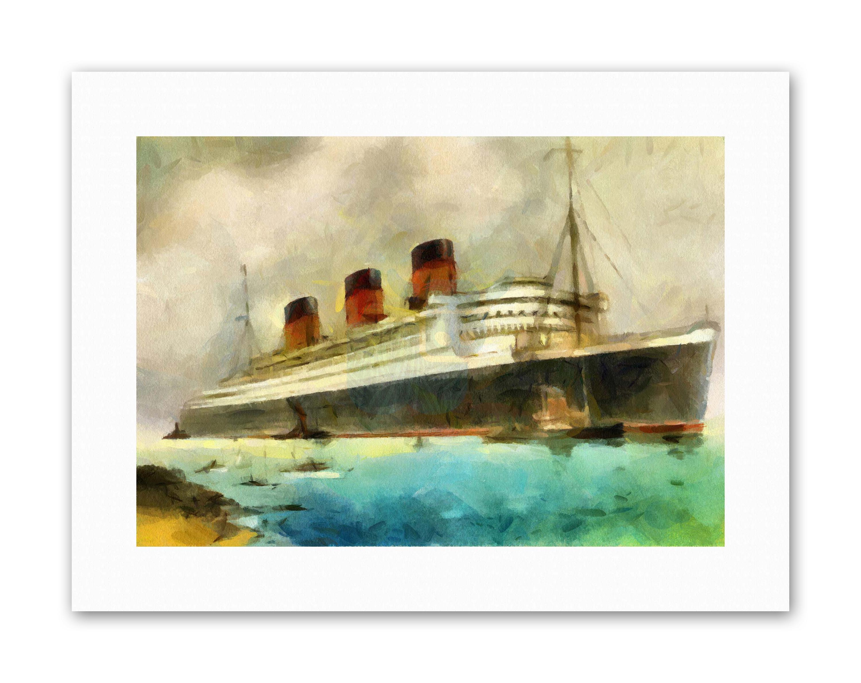 3000x2380 Maritime Rms Queen Mary Liner Cruise Ship Painting Canvas Art - Cruise Painting