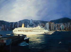 300x218 Oriana Pampo Cruise Ship Liner Hong Kong Marine Painting Art Print - Cruise Painting