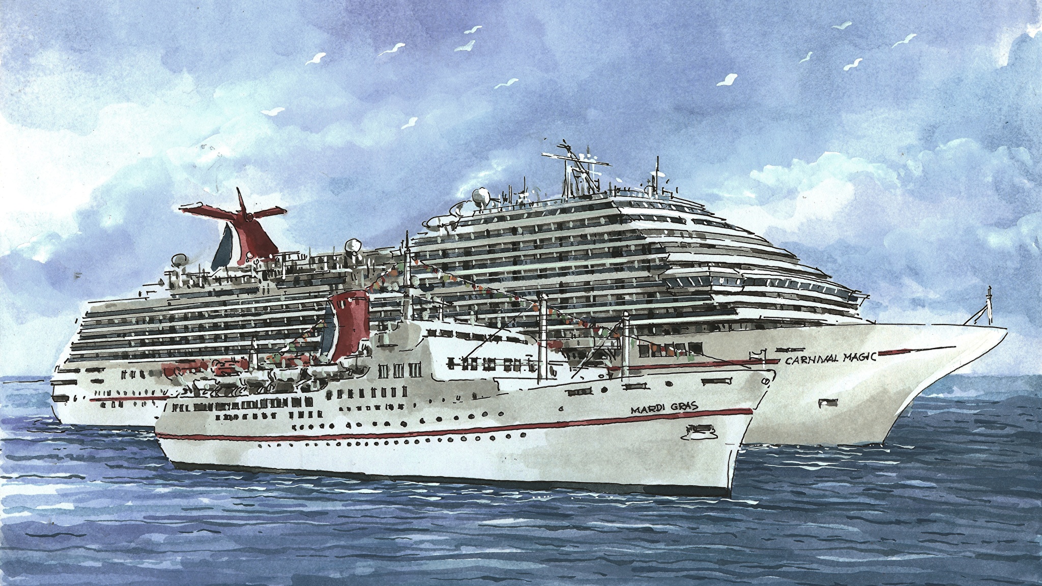 2048x1152 Pictures Cruise Liner Ships Painting Art 2048x1152 - Cruise Painting