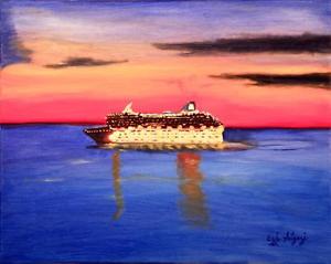 300x239 276 Original Signed Oil Painting By Ezi Algazi - Cruise Painting