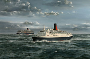 300x198 Queen Victoria Qe2 Cunard Ocean Liner Cruise Ship Painting Art - Cruise Painting