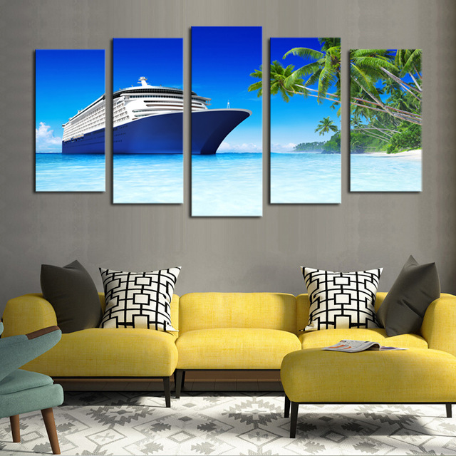 640x640 Unframed 5 Panels Luxury Cruise Ship Seaview Picture Print - Cruise Ship Painting