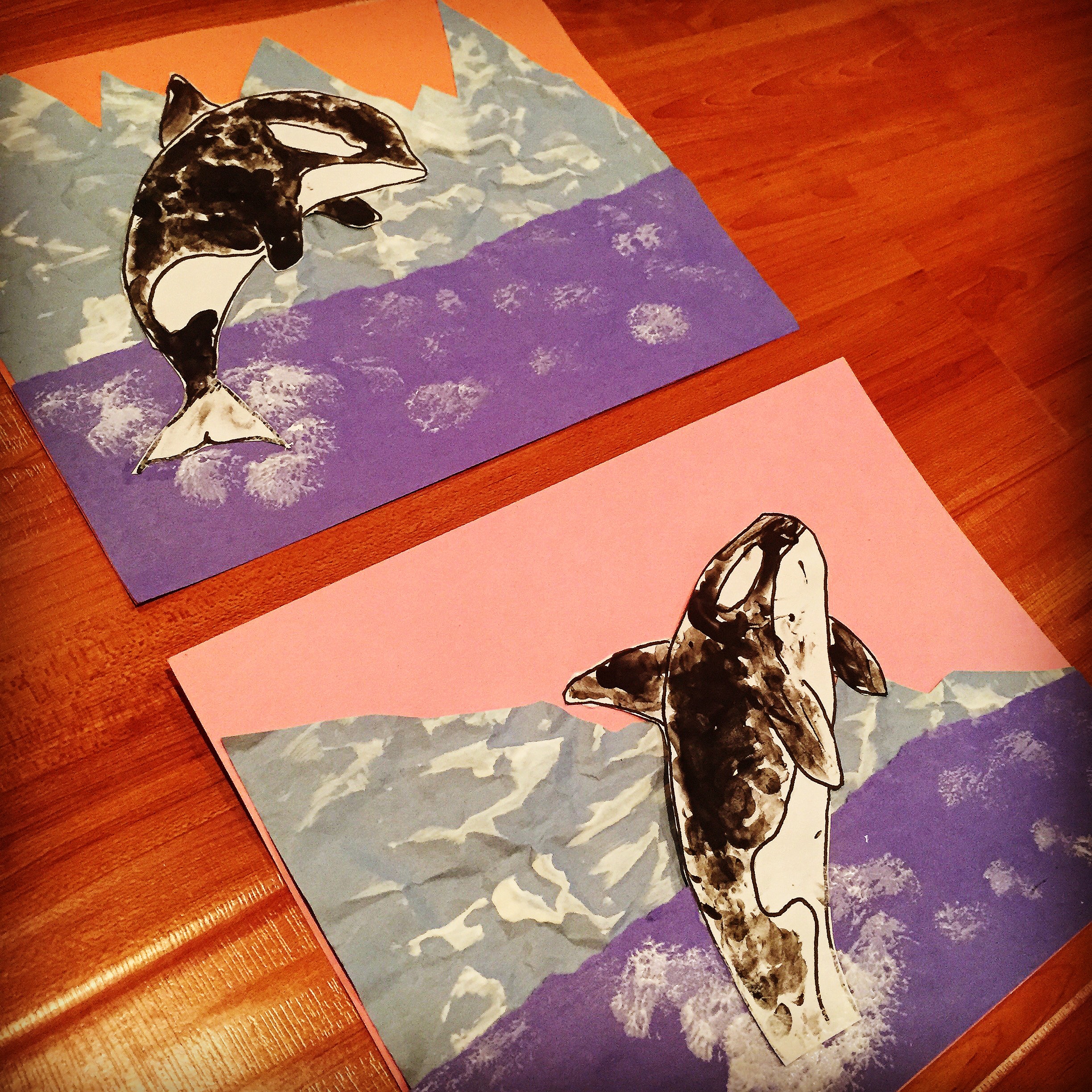 2448x2448 Finger Painting Orcas And Crumpled Paper Art Curiouslittlegnomes - Crumpled Paper Painting