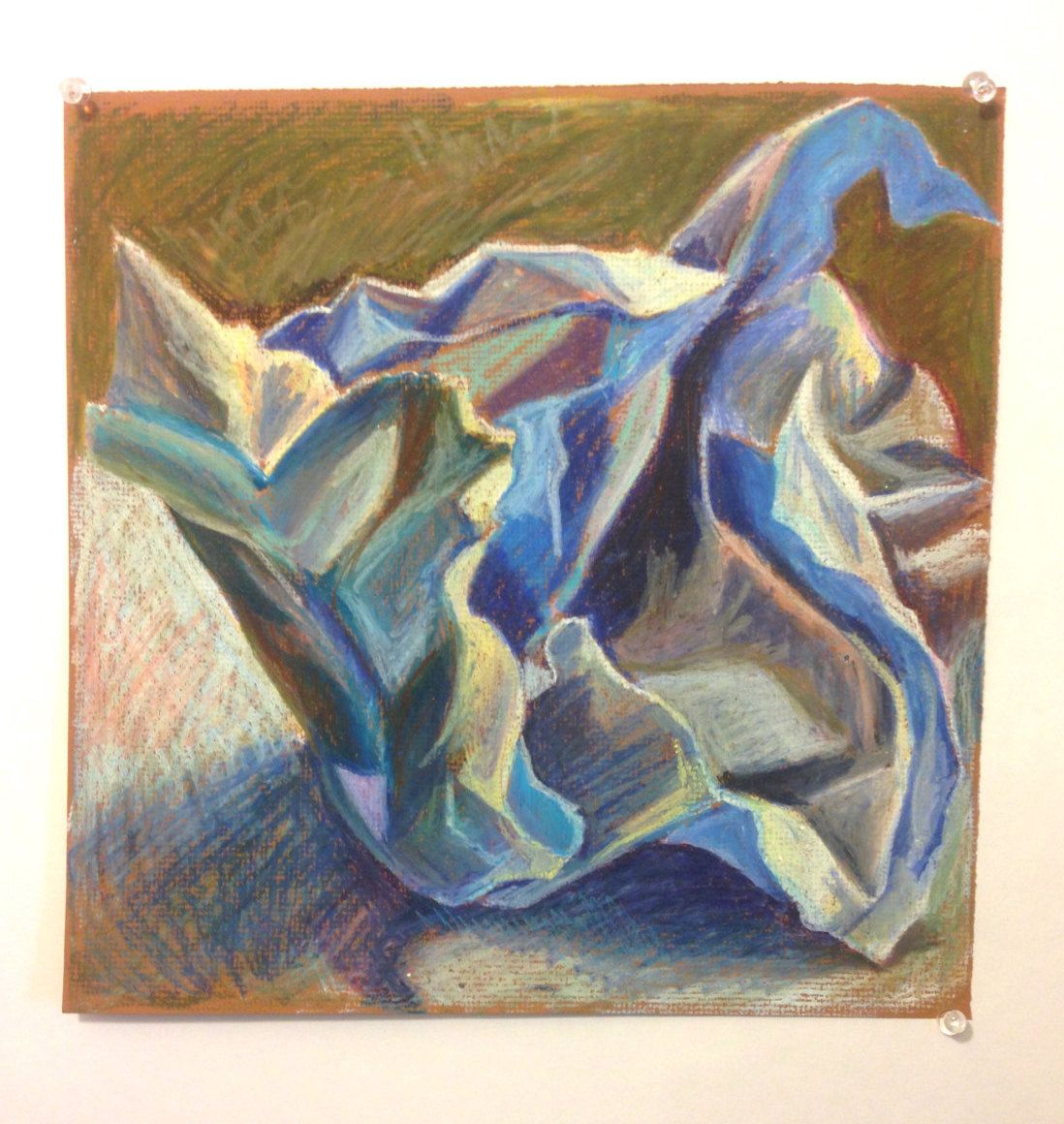 1098x1160 Original Painting In Oil Pastel, Crumpled Paper, Geometric - Crumpled Paper Painting