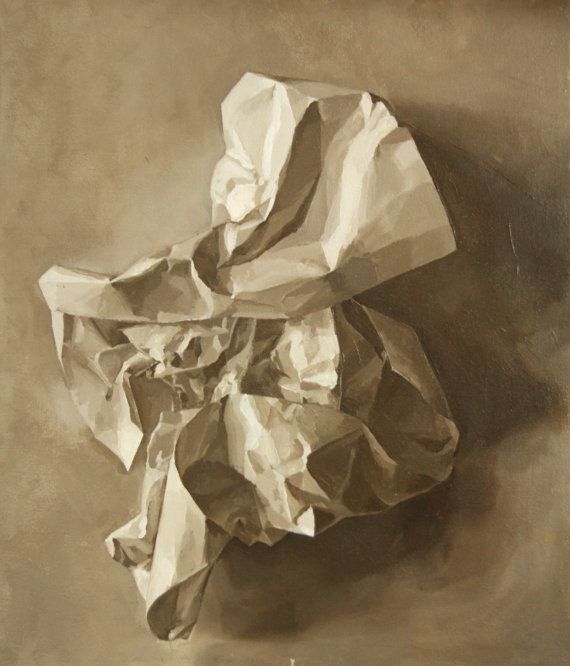 570x666 Painting Of Crumpled Paper Study Oil By Dwarfplanetartwork - Crumpled Paper Painting