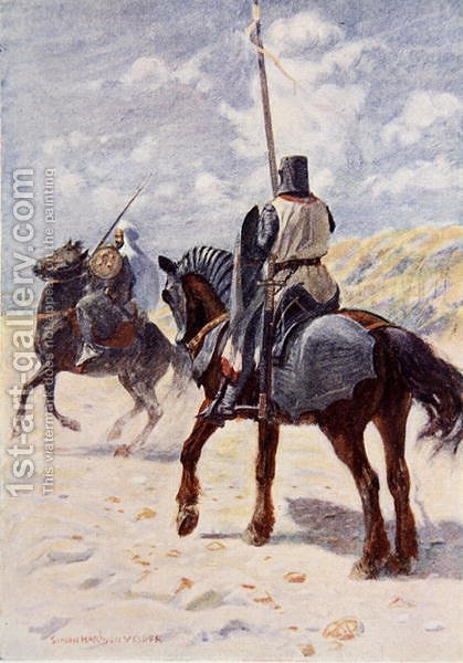419x600 A Saracen Approaches A Crusader Knight Illustration - Crusader Knight Painting