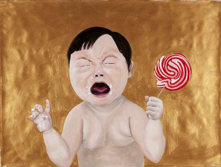 770x583 Saatchi Art Crying Asian Baby Painting By Seulmina Lee - Crying Baby Painting