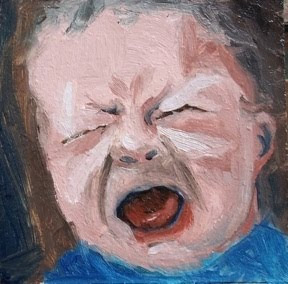 288x284 Baby Crying Oil Painting Original Portrait 4x4 Fred Bell Paintings - Crying Baby Painting