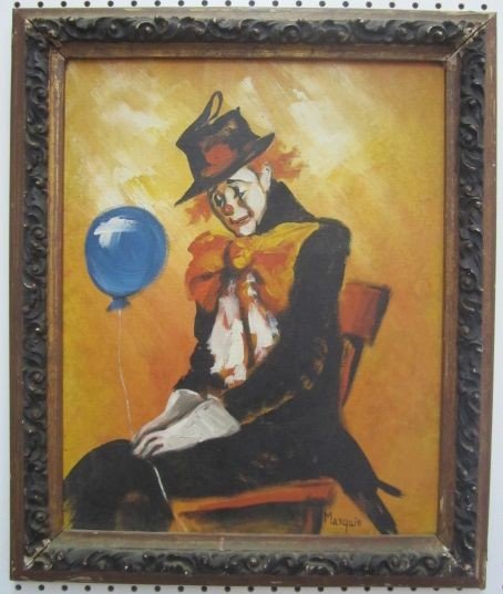 454x537 477 D54 14 Signed 1960's Crying Clown Oil Painting - Crying Clown Painting