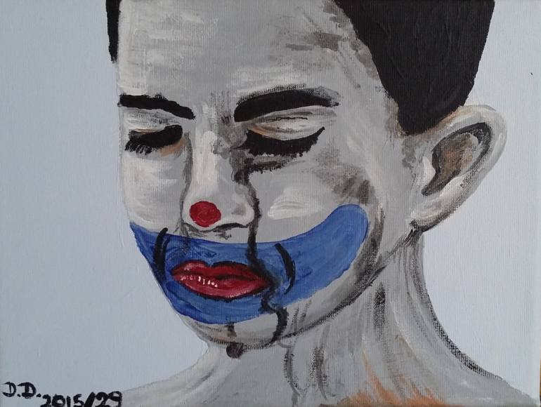 770x580 Saatchi Art Crying Clown Painting By Dorota Demendecka - Crying Clown Painting