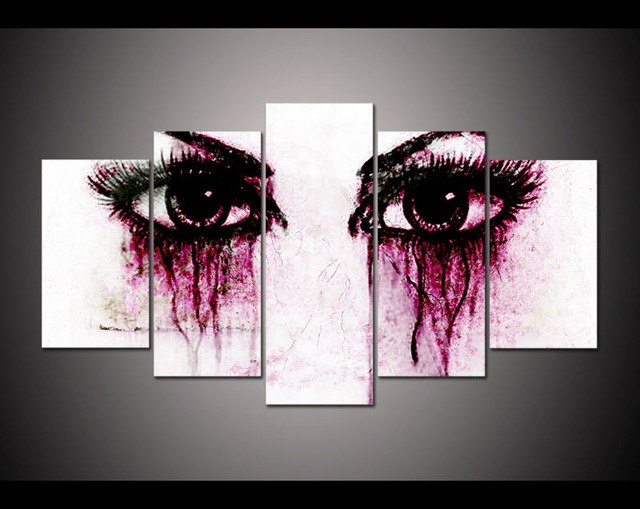 640x509 Free Shipping New 5 Panel Printed Oil Painting Abstract Crying - Crying Eyes Painting