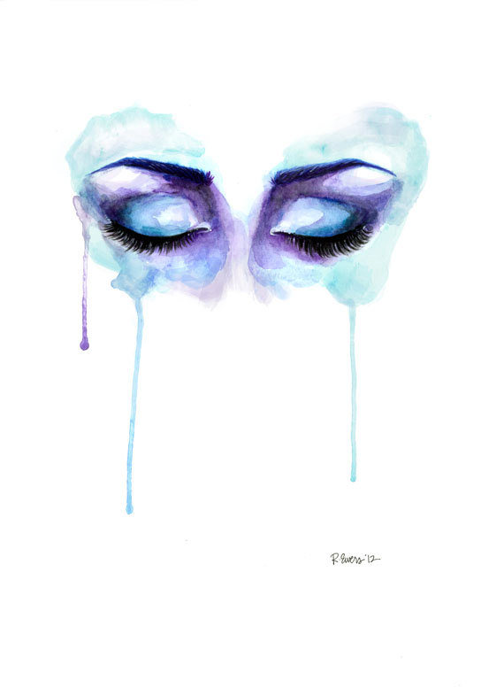 570x777 Items Similar To 8x10 Eyes Shut Watercolor Drip Painting On Etsy - Crying Eyes Painting
