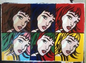 300x221 Steve Kaufman Lichtenstein Six Crying Girl Original Oil Painting - Crying Girl Painting