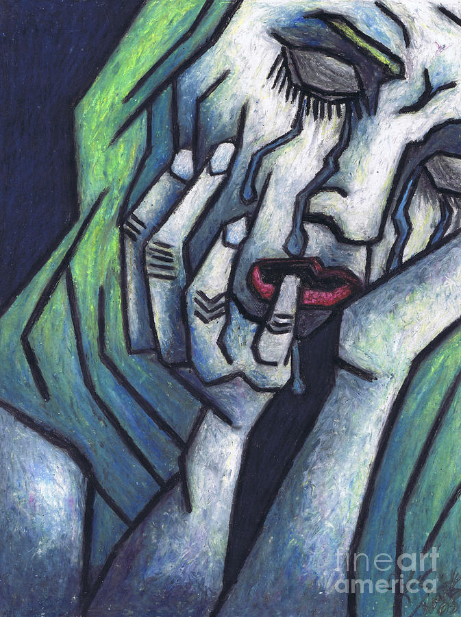 673x900 Weeping Woman Painting By Kamil Swiatek - Crying Woman Painting