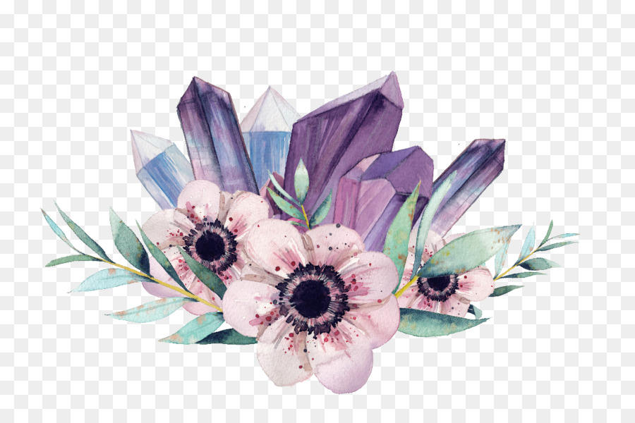 900x600 Gemstone Flower Watercolor Painting Crystal Clip Art - Crystal Painting