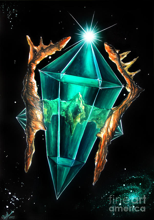 631x900 Green Emerald Crystal In Space Painting By Sofia Metal Queen - Crystal Painting
