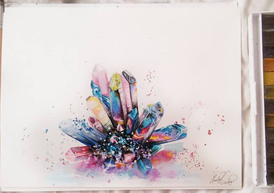 880x618 I Paint Colorful Crystals Using Watercolor Bored Panda - Crystal Painting