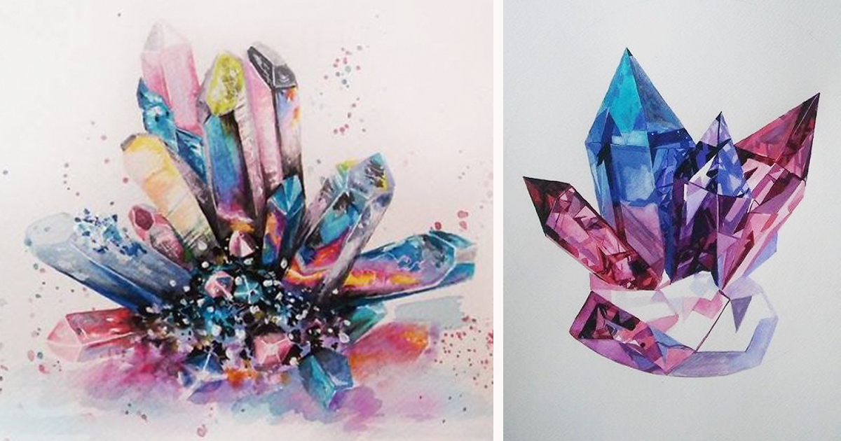 1200x630 I Paint Colorful Crystals Using Watercolor Bored Panda - Crystal Painting