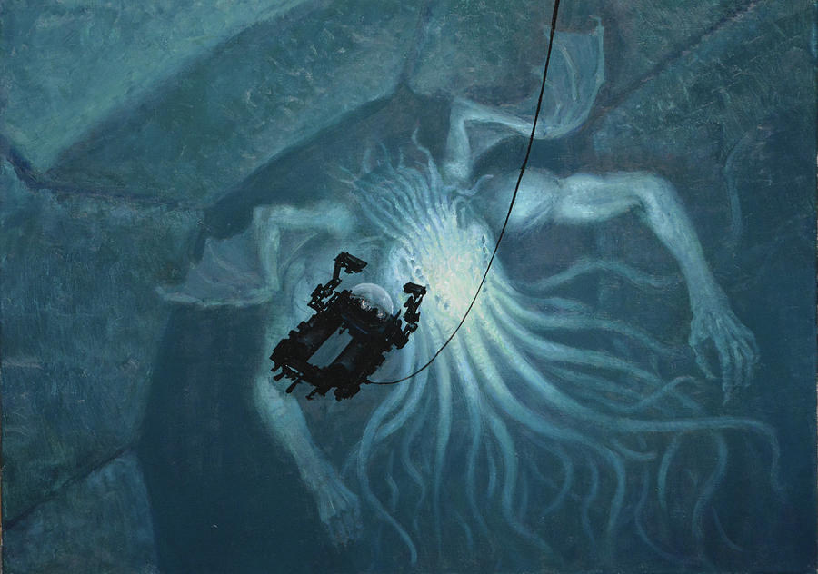 900x632 In Sunken R'Lyeh Dead Cthulhu Lies Dreaming Painting By Armand Cabrera - Cthulhu Painting