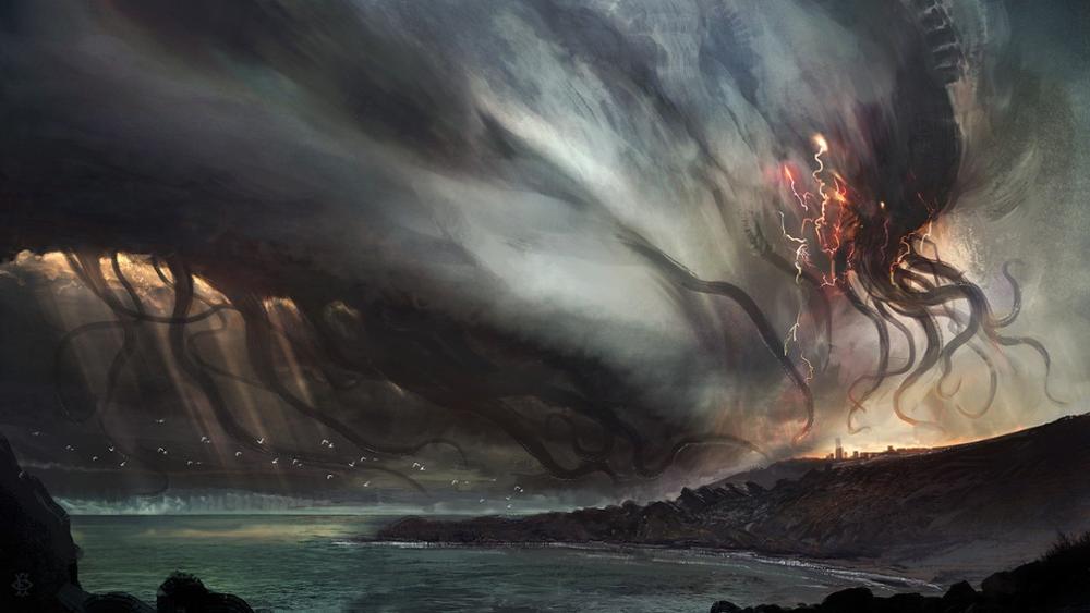 1000x563 Living Room Home Wall Decoration Fabric Poster The Most Popular - Cthulhu Painting