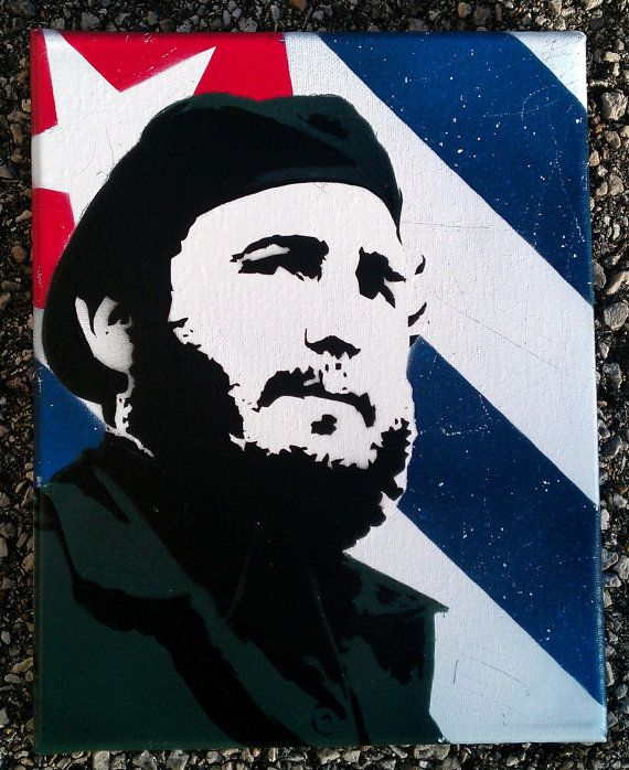 570x698 Fidel Castro Cuban Flag Original Stencil Art Painting Street Art - Cuban Flag Painting