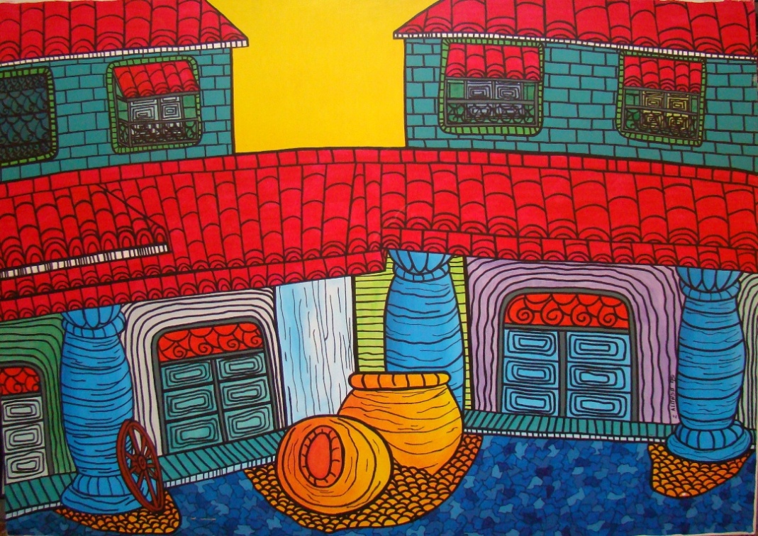 1069x756 Vibrant Colored Oil Painting By Cuban Artist E. Alonso Modernism - Cuban Painting