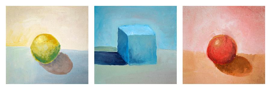 900x299 Lemon Cube Sphere Painting By Michelle Calkins - Cube Painting