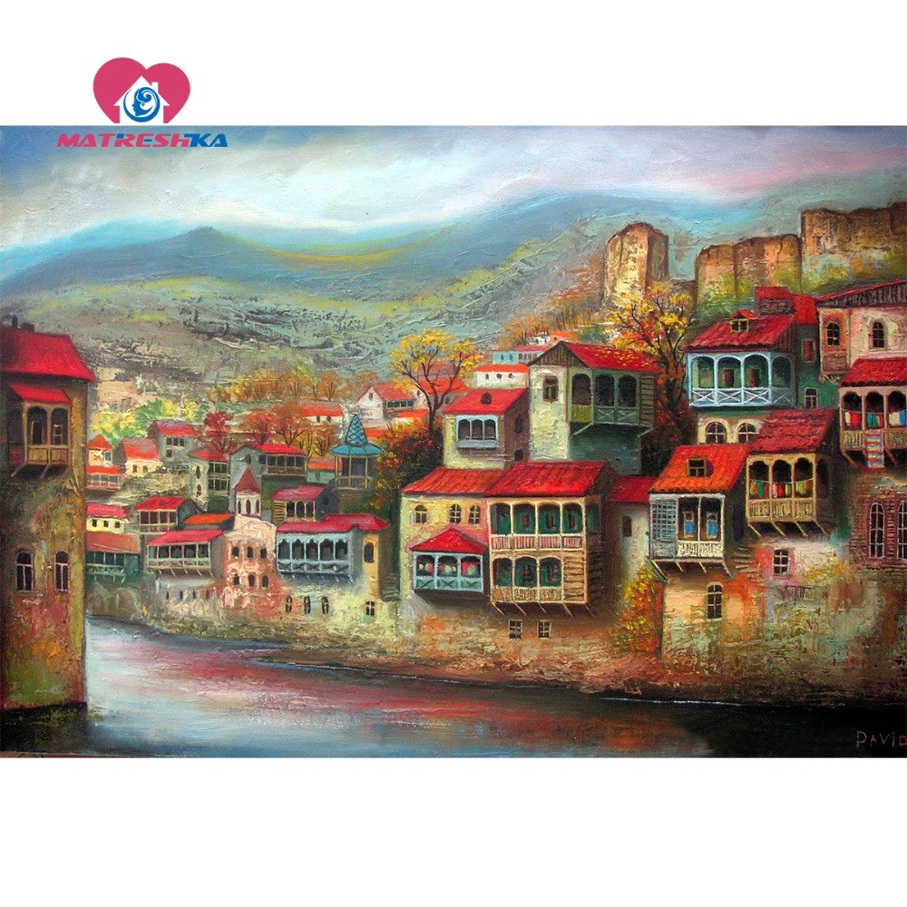 1000x1000 Diamond Embroidery Landscape House Mosaic Diamond Full Round - Cube Painting