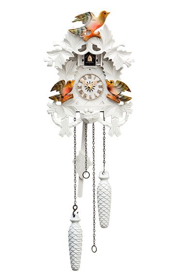 360x575 White 12 Melody Cuckoo Clock With Painted Birds - Cuckoo Clock Painting