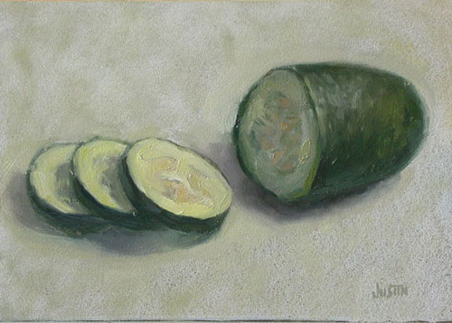 500x358 Paintings By Justin Clayton Cucumber 7x5 In. - Cucumber Painting