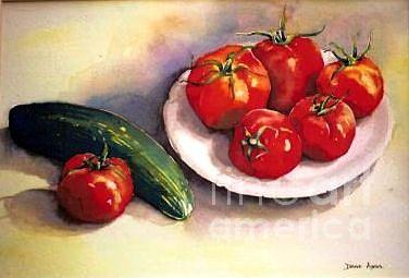 376x255 Tomatoes And Cucumber Painting By Diane Agius - Cucumber Painting