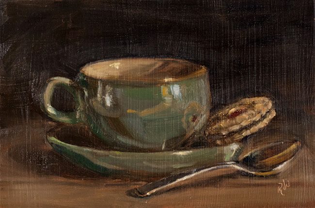 650x430 Oil Paintings Rachel Lynn Weber - Cup Of Tea Painting