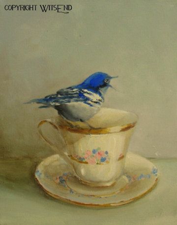 360x458 Tea For A Song', Bird Teacup Painting Ooak Original Tea Cup - Cup Of Tea Painting