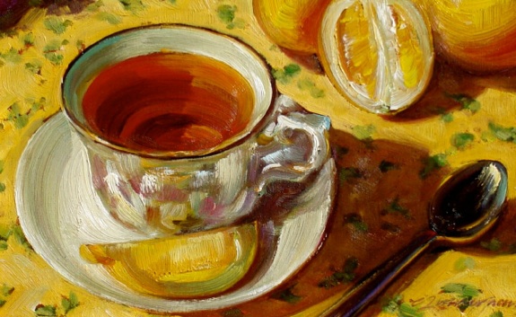 575x353 Tea With Lemon Painting - Cup Of Tea Painting