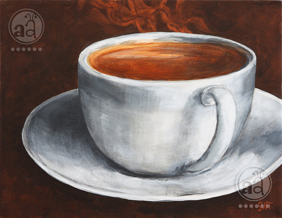 570x441 Steaming Hot Coffee In A Cup Original Acrylic Painting On Canvas - Cup Painting