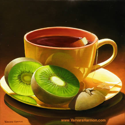 435x432 Yellow Cup With Kiwi, Original Oil Floral Painting On Canvas 20x24 - Cup Painting