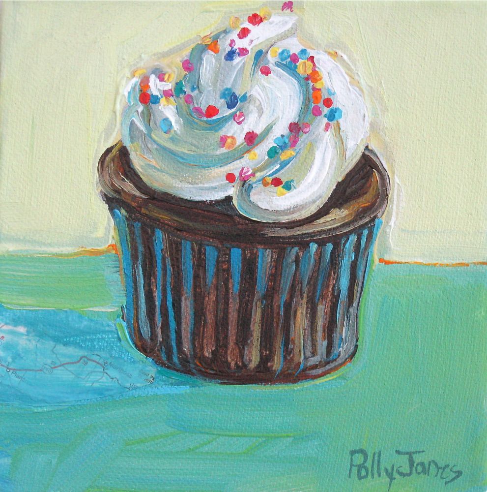 991x1000 Small Wonders Daily Paintings By Polly Jones Birthday Cupcake - Cupcake Painting