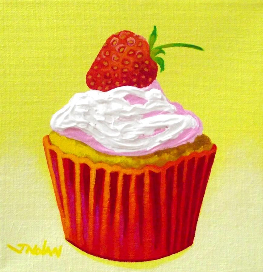 869x900 Strawberry Cupcake Painting By John Nolan - Cupcake Painting