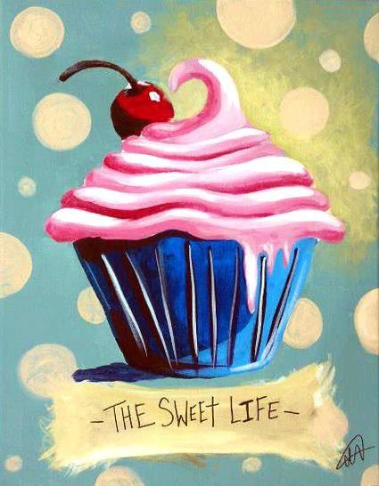 425x546 Strawberry Cupcake Painting This Would Be Cute On A Canvas Panel - Cupcake Painting