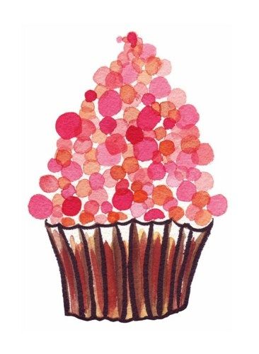 366x500 8x10 Prints Cupcakes Watercolor Paintings - Cupcake Painting For Kids