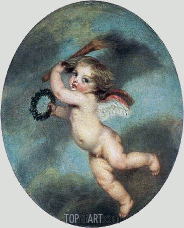 370x459 Flying Cupid With A Torch Jean Baptiste Greuze Painting - Cupid Painting