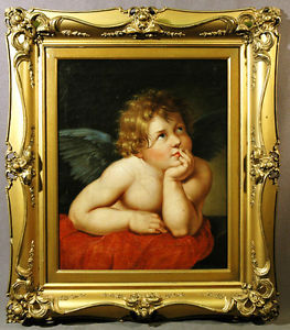 263x300 Master European 18th Century Oil Painting Guilt Frame Of Winged - Cupid Painting