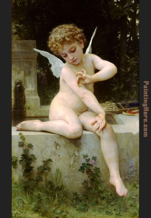 589x850 William Bouguereau Cupid With A Butterfly Painting Anysize 50% Off - Cupid Painting