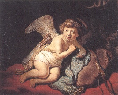 386x312 Cupid Blowing Soap Bubbles 1634 By Rembrandt Harmenszoon Van - Cupid Painting