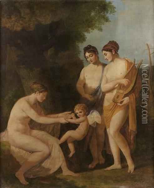 492x600 Cupidon Et Les Trois Graces Oil Painting Reproduction By Benigne - Cupidon Painting