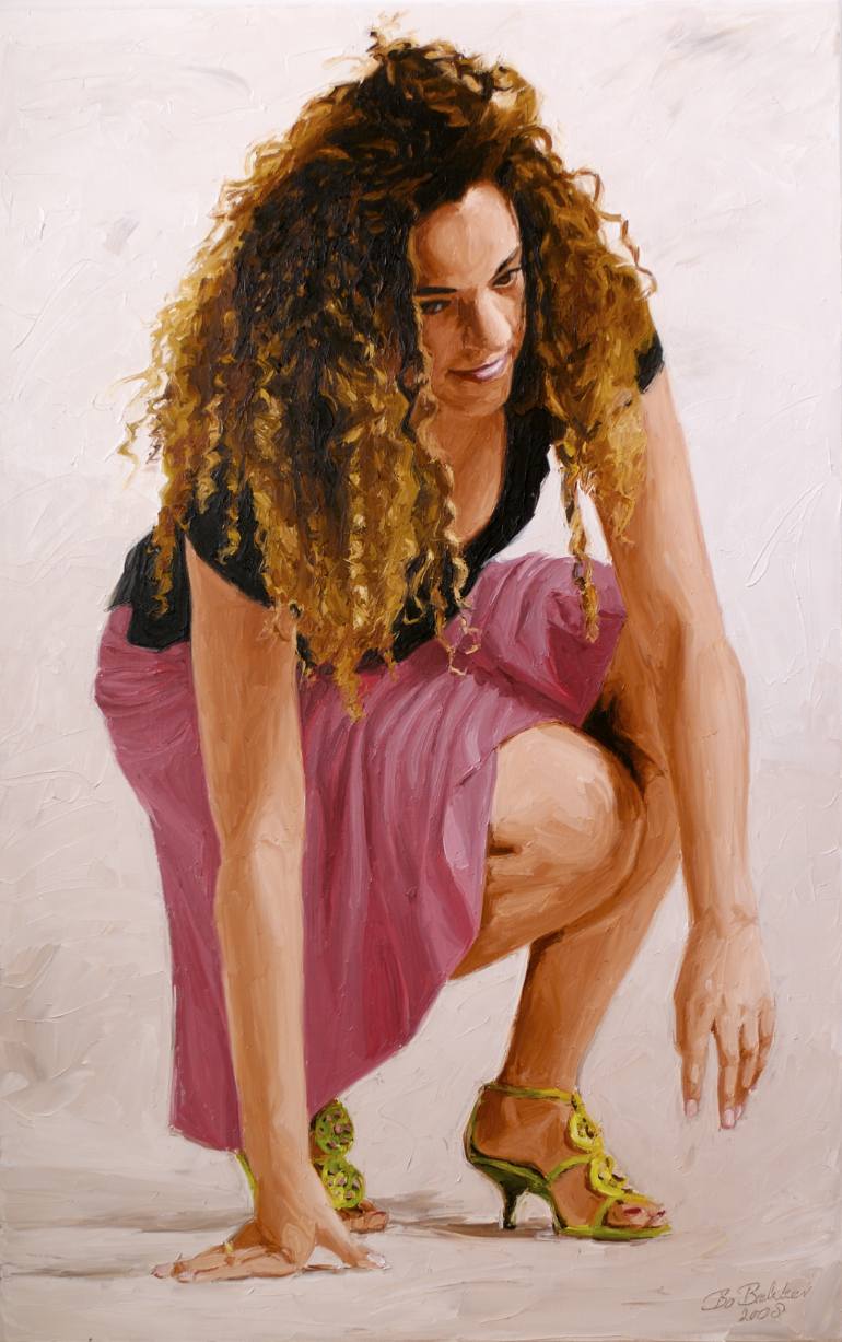 770x1227 Saatchi Art Painting Of Young Woman With Curly Hair Painting By - Curly Hair Painting